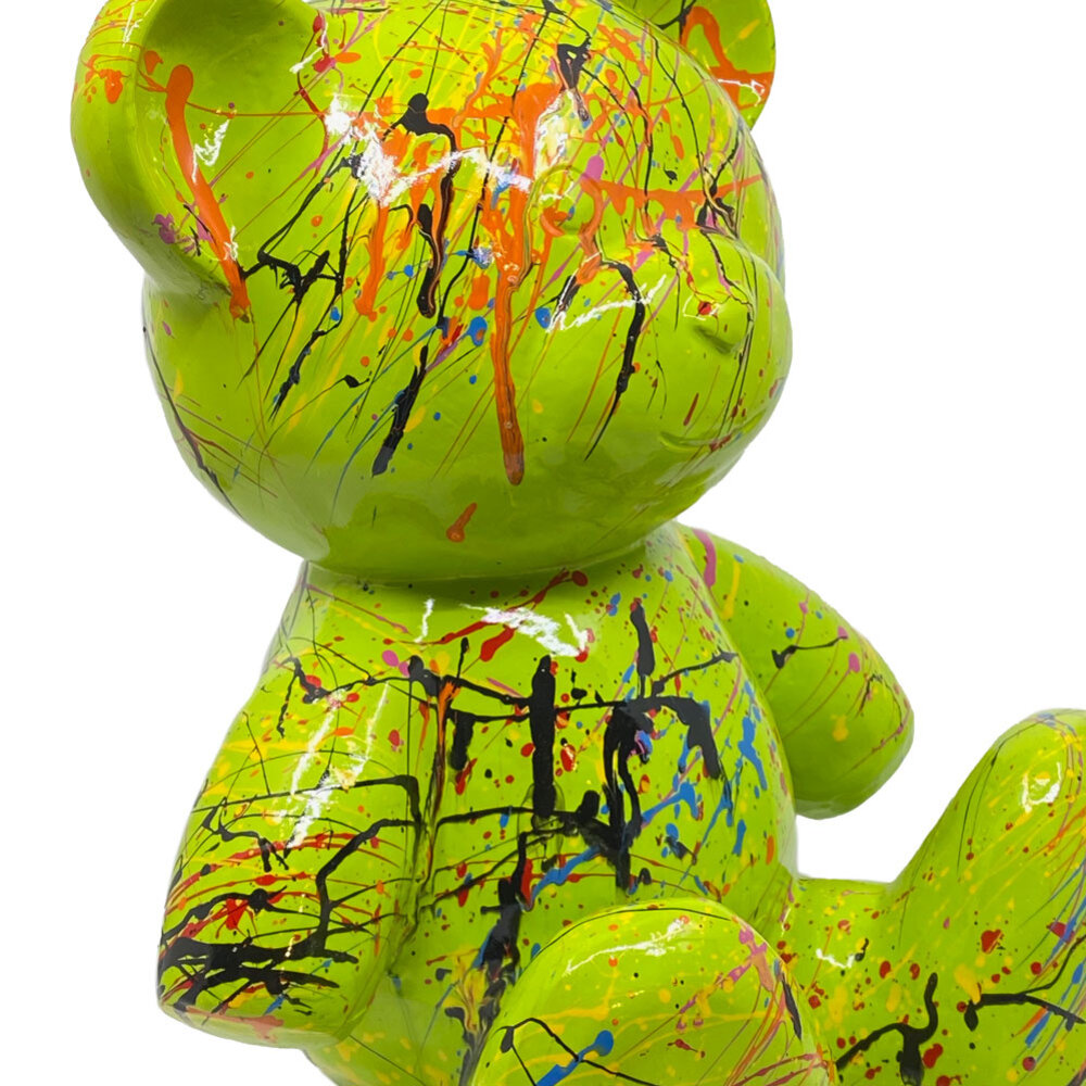 Melting Pot - Beeld Design Beer Zittend Groen Splash Multicolor 30x32cm