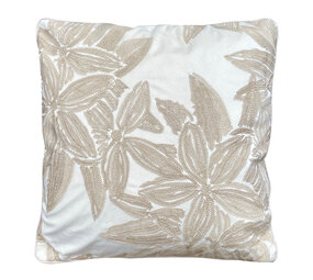 Colmore - Sierkussen Bladeren Beige Creme 50x50cm geborduurd Colmore - Sierkussen Bladeren Beige Creme 50x50cm geborduurd