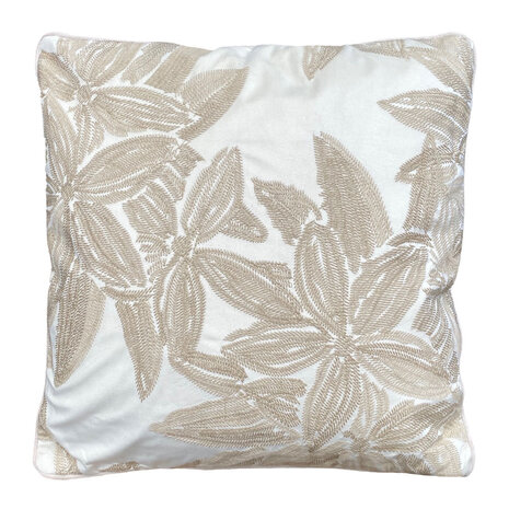 Colmore - Sierkussen Bladeren Beige Creme 50x50cm geborduurd Colmore - Sierkussen Bladeren Beige Creme 50x50cm geborduurd