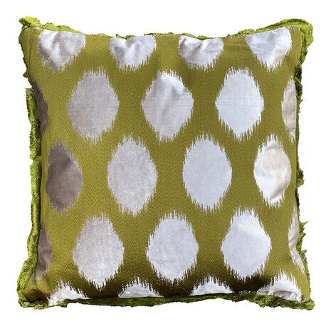 Colmore - Sierkussen Cirkels Groen Grijs Velours 50x50cm franjes Colmore - Sierkussen Cirkels Groen Grijs Velours 50x50cm franjes
