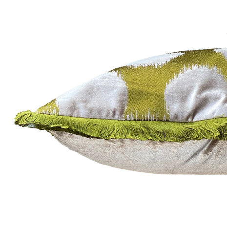 Colmore - Sierkussen Cirkels Groen Grijs Velours 50x50cm franjes Colmore - Sierkussen Cirkels Groen Grijs Velours 50x50cm franjes
