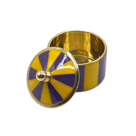 Melting Pot - Doosje Circus Paars-Geel Gestreept Messing 5x5cm Melting Pot - Doosje Circus Paars-Geel Gestreept Messing 5x5cm