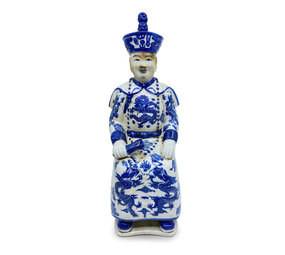Melting Pot - Beeld Chinese Keizer Zoon Zittend Blauw Wit 33cm Melting Pot - Beeld Chinese Keizer Zoon Zittend Blauw Wit 33cm