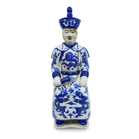 Melting Pot - Beeld Chinese Keizer Zoon Zittend Blauw Wit 33cm Melting Pot - Beeld Chinese Keizer Zoon Zittend Blauw Wit 33cm