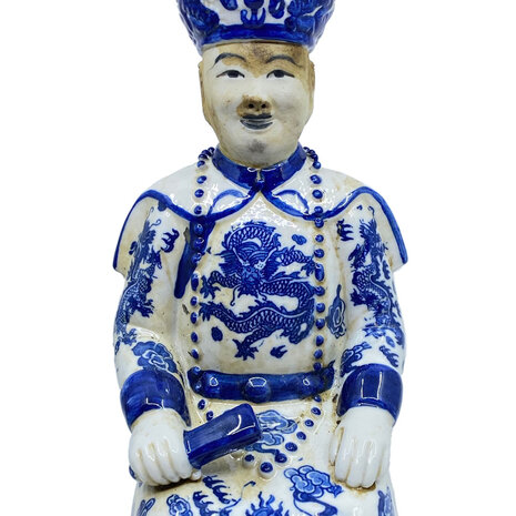 Melting Pot - Beeld Chinese Keizer Zoon Zittend Blauw Wit 33cm Melting Pot - Beeld Chinese Keizer Zoon Zittend Blauw Wit 33cm