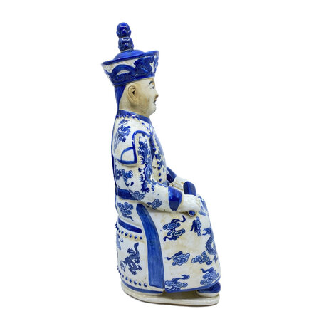Melting Pot - Beeld Chinese Keizer Zoon Zittend Blauw Wit 33cm Melting Pot - Beeld Chinese Keizer Zoon Zittend Blauw Wit 33cm