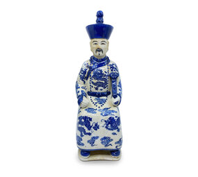 Melting Pot - Beeld Chinese Keizer Vader Zittend Blauw Wit 33cm Melting Pot - Beeld Chinese Keizer Vader Zittend Blauw Wit 33cm