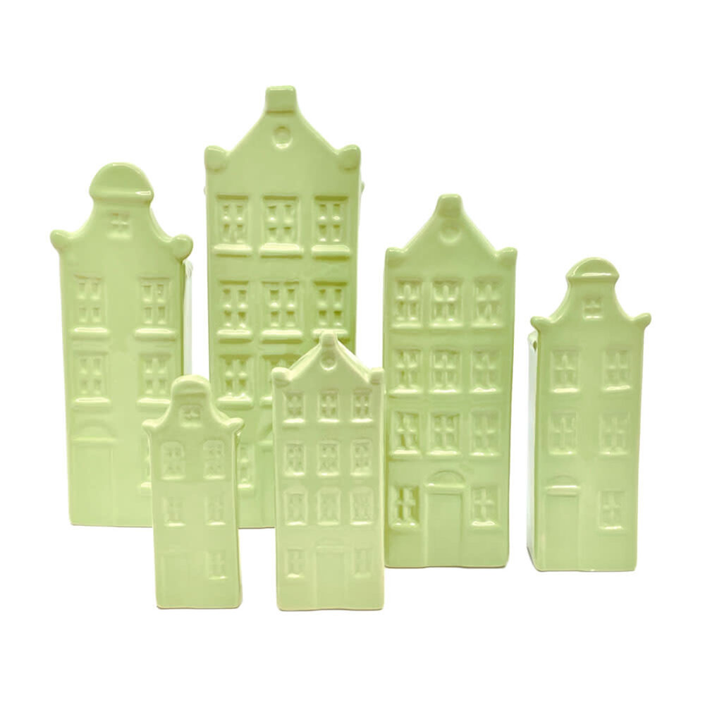 Melting Pot - Vaasjes Grachtenhuis Pastel Groen set/2 in 3 maten Melting Pot - Vaasjes Grachtenhuis Pastel Groen set/2 in 3 maten