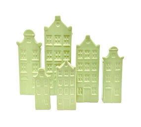 Melting Pot - Vaasjes Grachtenhuis Pastel Groen set/2 in 3 maten Melting Pot - Vaasjes Grachtenhuis Pastel Groen set/2 in 3 maten