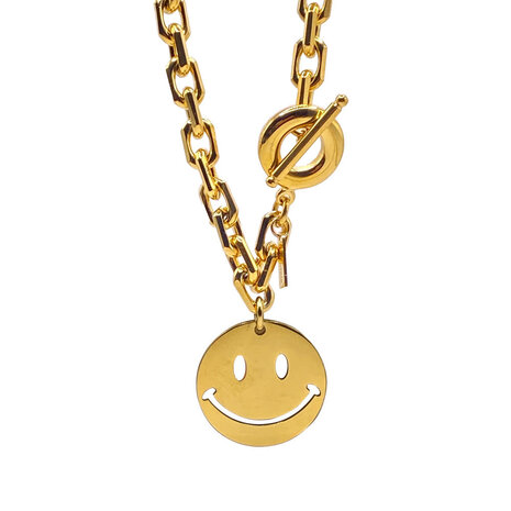 Melting Pot - Schakelketting Big Smiley Goud van Verguld RVS 50cm Melting Pot - Schakelketting Big Smiley Goud van Verguld RVS 50cm