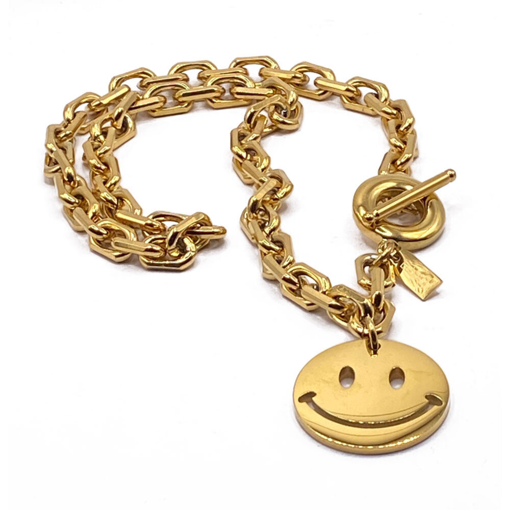 Melting Pot - Schakelketting Big Smiley Goud van Verguld RVS 50cm Melting Pot - Schakelketting Big Smiley Goud van Verguld RVS 50cm