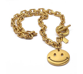 Melting Pot - Sieraad Ketting Big Smiley Verguld RVS 50cm Melting Pot - Sieraad Ketting Big Smiley Verguld RVS 50cm