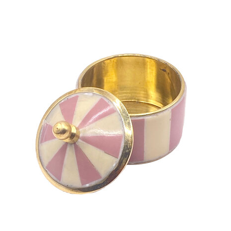 Melting Pot - Doosje Circus Roze-Creme Gestreept Messing 5x5cm Melting Pot - Doosje Circus Roze-Creme Gestreept Messing 5x5cm