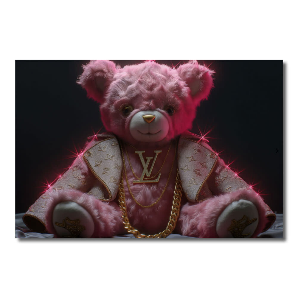 Melting Pot - Glasschilderij Teddy Beer Louis Vuitton Roze 80x60cm Melting Pot - Glasschilderij Teddy Beer Louis Vuitton Roze 80x60cm