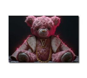 Melting Pot - Glasschilderij Teddy Beer LV Roze 80x60cm Melting Pot - Glasschilderij Teddy Beer LV Roze 80x60cm