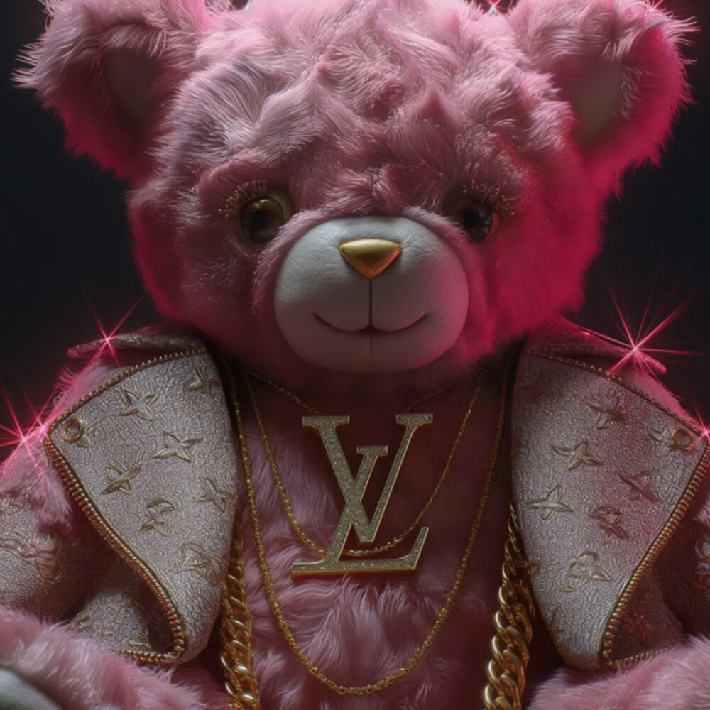 Melting Pot - Glasschilderij Teddybeer Fashion Roze Goud 80x60cm