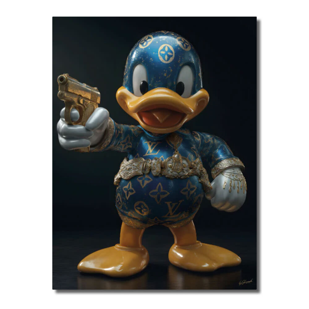Melting Pot - Glasschilderij Duck Golden Gun Louis Vuitton 60x80cm