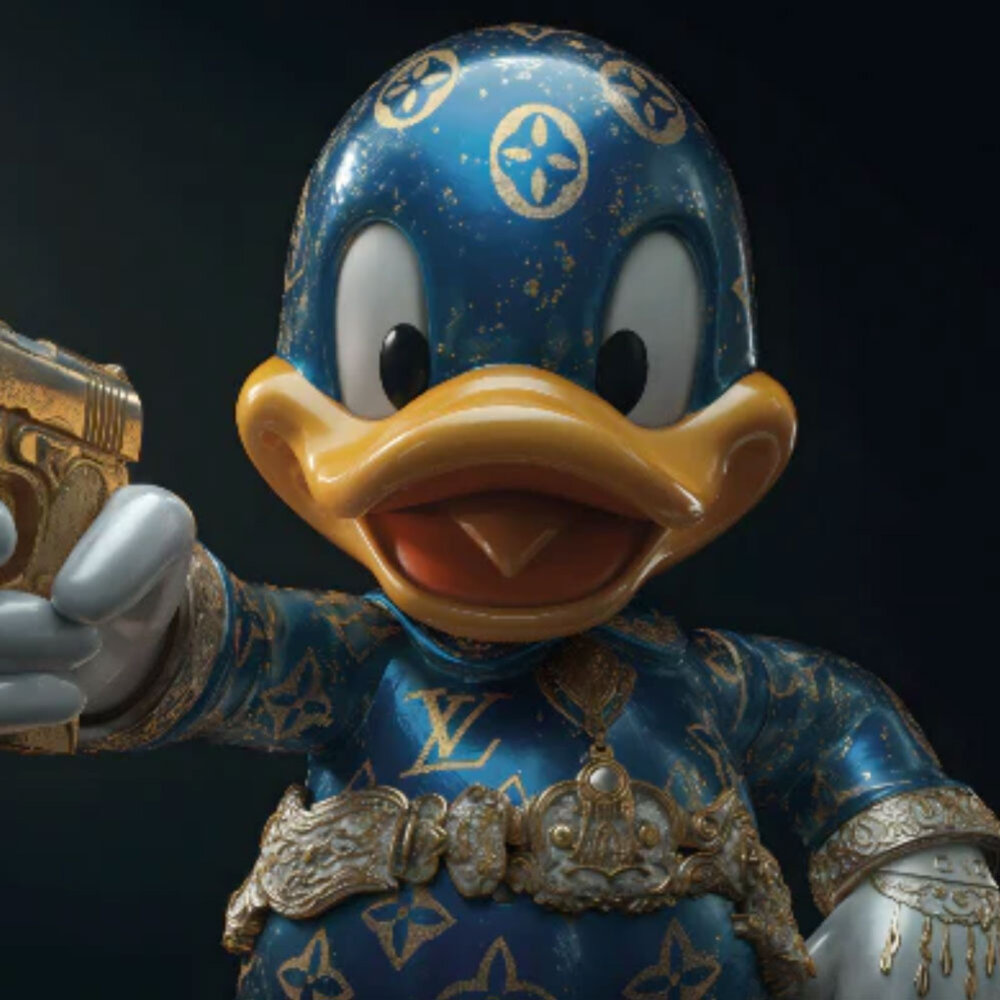 Melting Pot - Glasschilderij Duck Golden Gun Louis Vuitton 60x80cm