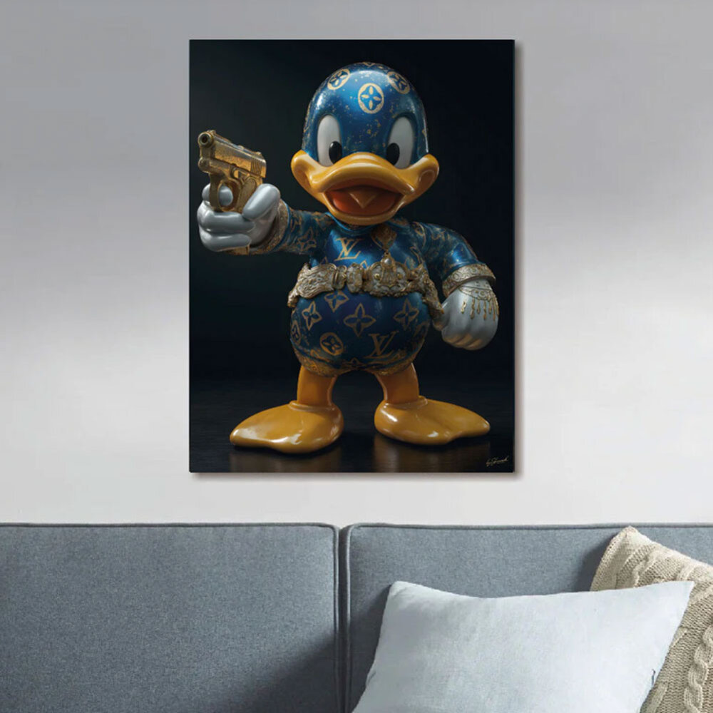 Melting Pot - Glasschilderij Duck Golden Gun Louis Vuitton 60x80cm