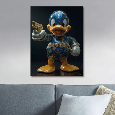 Melting Pot - Glasschilderij Duck Golden Gun Louis Vuitton 60x80cm