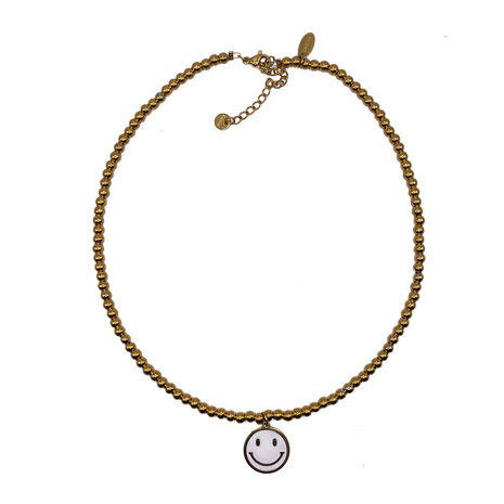 Melting Pot - Gouden Kralenketting met Gekleurde Smiley van Verguld RVS 40cm – Lila of Turquoise Melting Pot - Gouden Kralenketting met Gekleurde Smiley van Verguld RVS 40cm – Lila of Turquoise