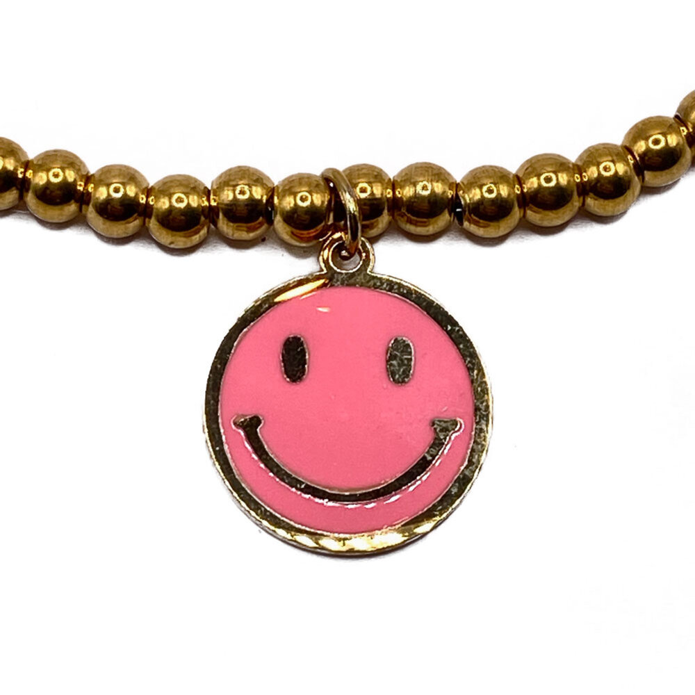Melting Pot - Gouden Kralenketting met Gekleurde Smiley van Verguld RVS 40cm – Lila of Turquoise Melting Pot - Gouden Kralenketting met Gekleurde Smiley van Verguld RVS 40cm – Lila of Turquoise