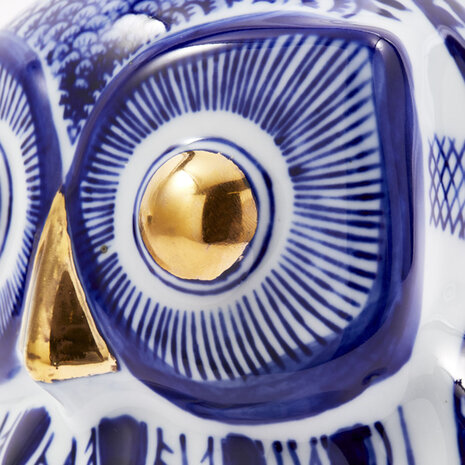 Pols Potten - Beeld Spaarpot Uil Blauw Goud Porselein 18x20cm