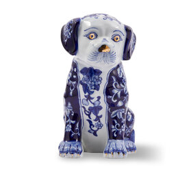 Pols Potten - Beeld Spaarpot Puppy Blauw Goud Porselein 14x25cm Pols Potten - Beeld Spaarpot Puppy Blauw Goud Porselein 14x25cm