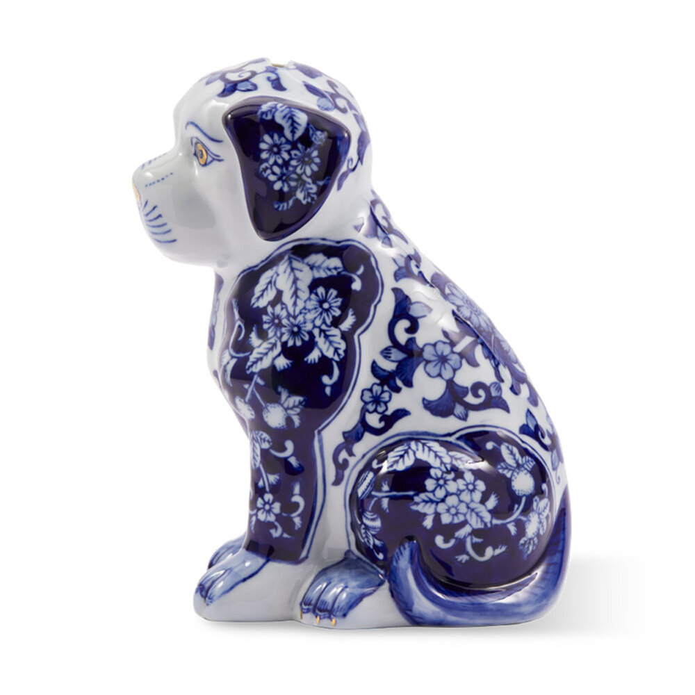 Pols Potten - Beeld Spaarpot Puppy Blauw Goud Porselein 14x25cm Pols Potten - Beeld Spaarpot Puppy Blauw Goud Porselein 14x25cm