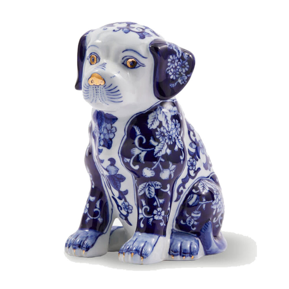Pols Potten - Beeld Spaarpot Puppy Blauw Goud Porselein 14x25cm Pols Potten - Beeld Spaarpot Puppy Blauw Goud Porselein 14x25cm