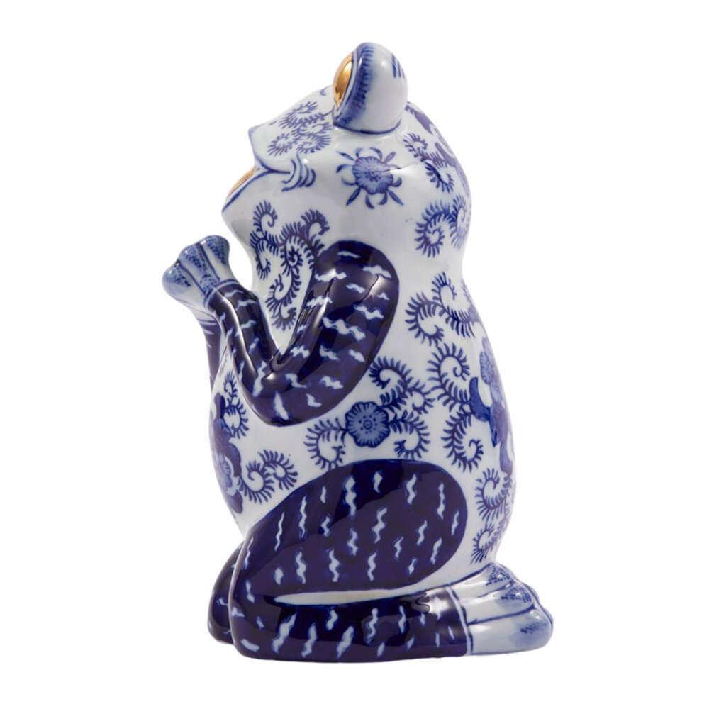 Pols Potten - Beeld Spaarpot Kikker Blauw Goud Porselein 14x26cm Pols Potten - Beeld Spaarpot Kikker Blauw Goud Porselein 14x26cm