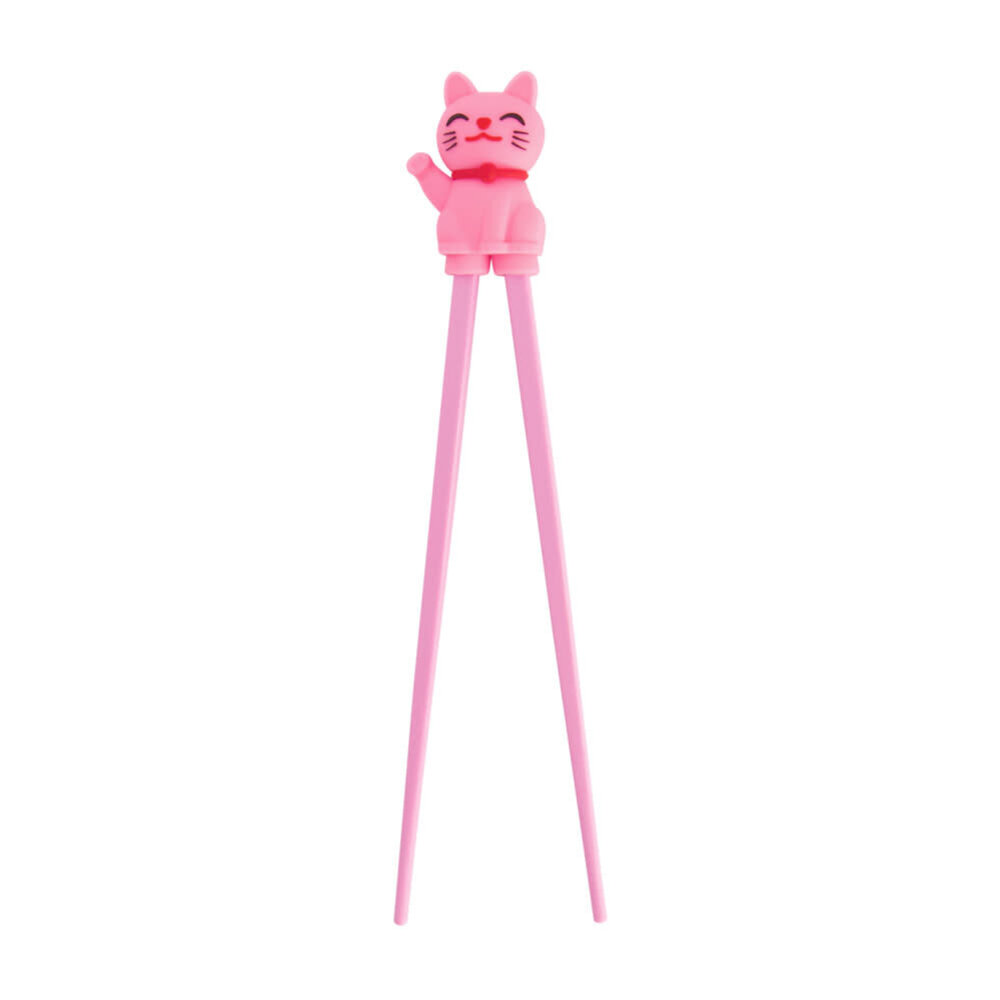 Tokyo Design Studio - Kinder Eetstokjes Lucky Cat Roze 22cm - Chopsticks met Roze Gelukskatje en Zwaaiend Pootje