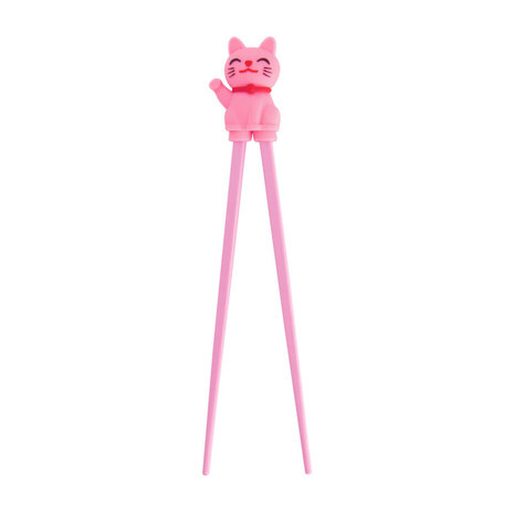 Tokyo Design Studio - Kinder Eetstokjes Lucky Cat Roze 22cm - Chopsticks met Roze Gelukskatje en Zwaaiend Pootje