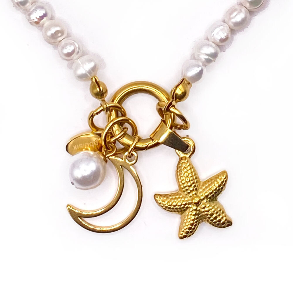 Melting Pot - Parelketting Zeester Goud Roestvrij Staal 45cm Melting Pot - Parelketting Zeester Goud Roestvrij Staal 45cm