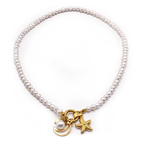 Melting Pot - Parelketting Zeester Goud Roestvrij Staal 45cm Melting Pot - Parelketting Zeester Goud Roestvrij Staal 45cm