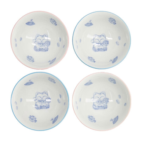 Melting Pot - Schaaltjes Kawaii Lucky Cat Roze Blauw 12x6cm set/4 Melting Pot - Schaaltjes Kawaii Lucky Cat Roze Blauw 12x6cm set/4