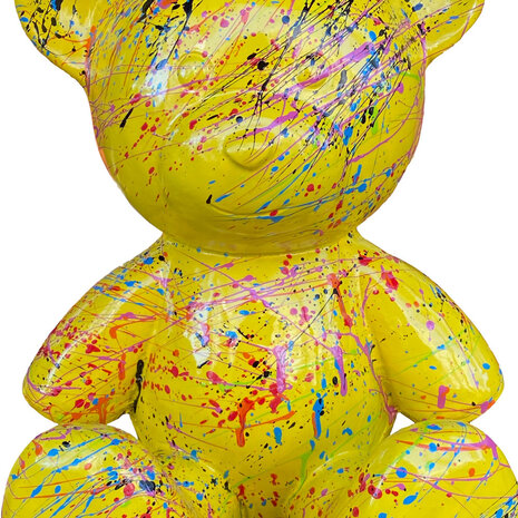 Melting Pot - Beeld Design Beer Zittend Geel Splash Multicolor 30x32cm