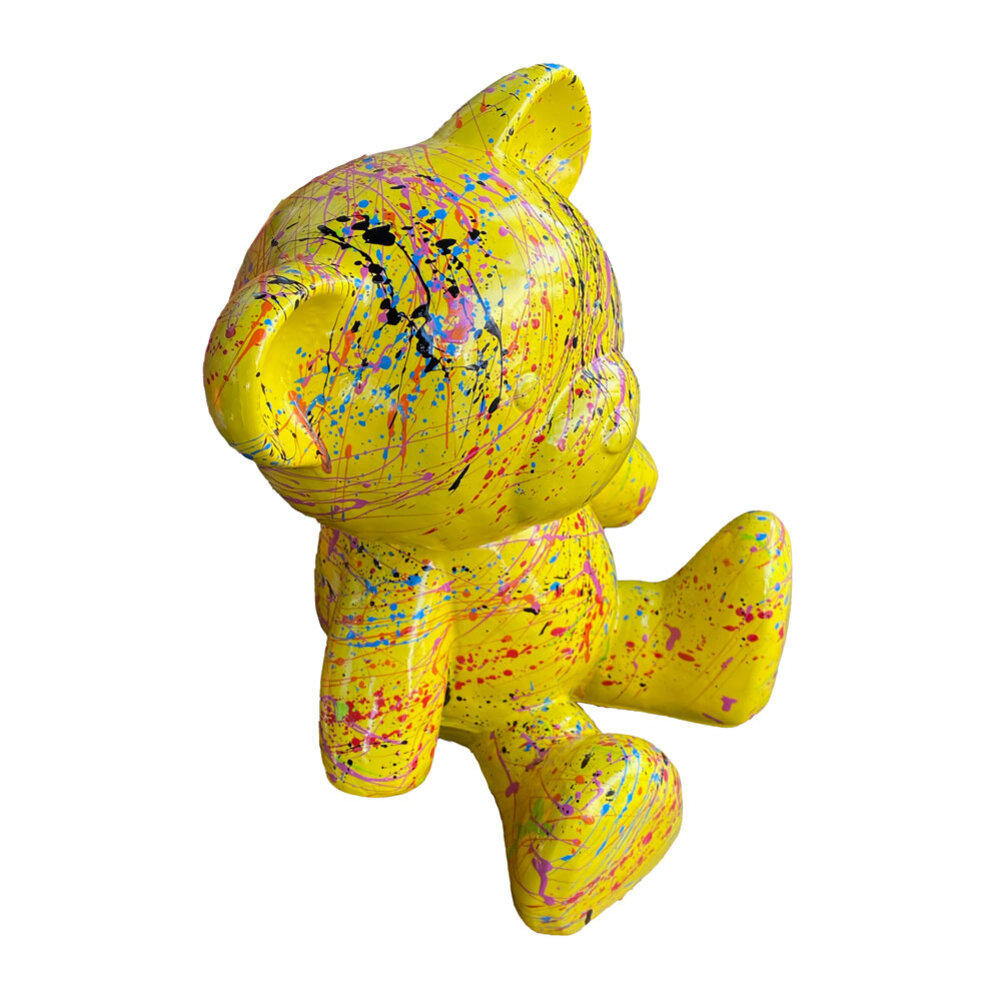 Melting Pot - Beeld Design Beer Zittend Geel Splash Multicolor 30x32cm