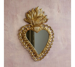 Melting Pot - Spiegeltje Hart met Vlammen Antiek Goud 28x40cm Melting Pot - Spiegeltje Hart met Vlammen Antiek Goud 28x40cm