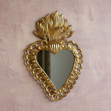 Melting Pot - Spiegel Hart met Vlammen Antiek Goud 28x40cm Melting Pot - Spiegel Hart met Vlammen Antiek Goud 28x40cm