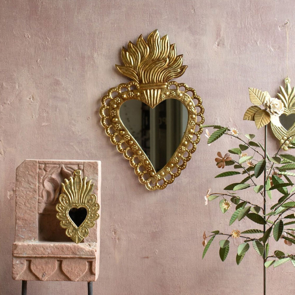 Melting Pot - Spiegel Hart met Vlammen Antiek Goud 28x40cm Melting Pot - Spiegel Hart met Vlammen Antiek Goud 28x40cm
