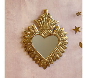Melting Pot - Spiegeltje Hart met Pluimen Antiek Goud 29x36cm Melting Pot - Spiegeltje Hart met Pluimen Antiek Goud 29x36cm