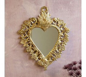 Melting Pot - Spiegeltje Hart met Vlam en Bessen Antiek Goud 36x38cm Melting Pot - Spiegeltje Hart met Vlam en Bessen Antiek Goud 36x38cm
