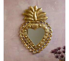 Melting Pot - Spiegeltje Hart met Lotus Bloem Antiek Goud 28x40cm Melting Pot - Spiegeltje Hart met Lotus Bloem Antiek Goud 28x40cm