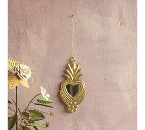Melting Pot - Spiegeltje Mini Hart met Lotus Bloem Antiek Goud 9x18cm Melting Pot - Spiegeltje Mini Hart met Lotus Bloem Antiek Goud 9x18cm