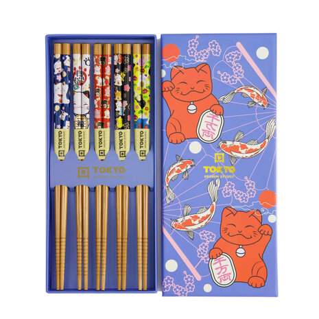 Melting Pot - Eetstokjes Lucky Cats en Koi Karpers set in cadeau doos Melting Pot - Eetstokjes Lucky Cats en Koi Karpers set in cadeau doos