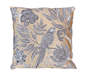Colmore - Sierkussen Papegaai Taupe Wit Goud Velours 50x50cm Colmore - Sierkussen Papegaai Taupe Wit Goud Velours 50x50cm