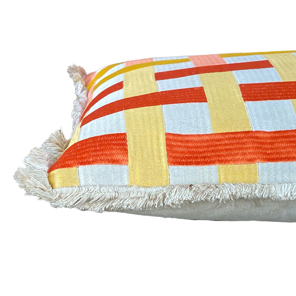 Colmore - Sierkussen Lines Geel Oranje Goud 60x35cm franjes