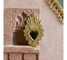 Melting Pot - Spiegeltje Mini Hart Vlammen Antiek Goud 10x16cm