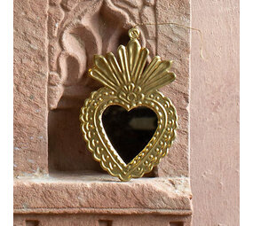 Melting Pot - Spiegeltje Mini Hart Veren Antiek Goud 9x14cm